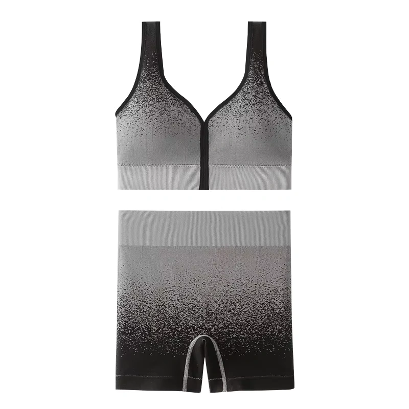 Grey Formal pushup bra set with front zip closure