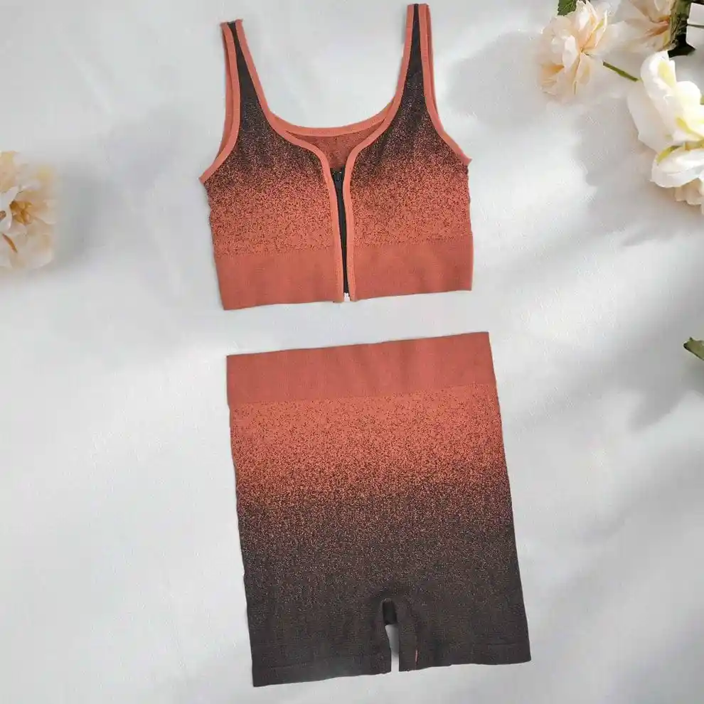 Orange Front Zipper Sports Removable Padded Bra set with boxer