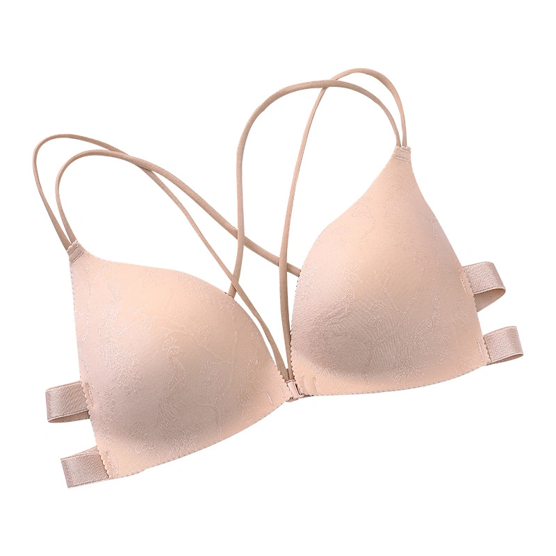front button thin strap skin bra with white background